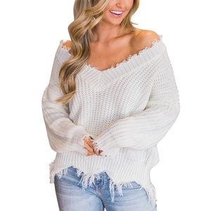 White Distressed Sweater